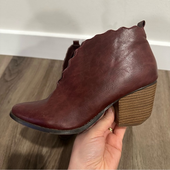 Wild G Shoes - Wild G Burgundy Red Scalloped Edge Heeled Ankle Boots